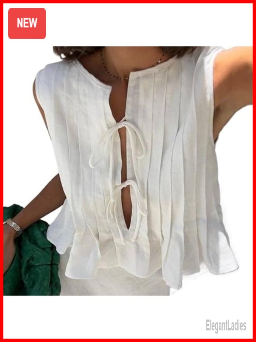 Linen-Cotton Blend Tie Front Tank Top Sleeveless Peplum Blouse